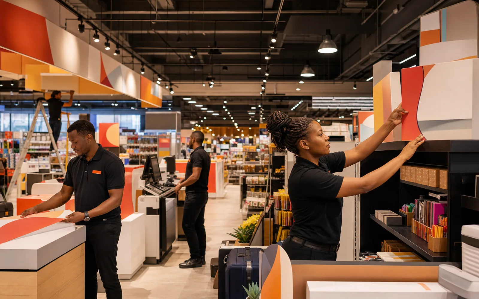 Retail store interior with refreshed signage and point-of-sale during a rebrand rollout